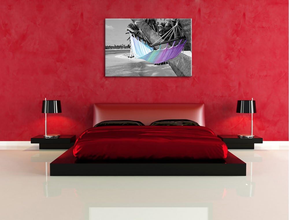 traumhafte Hängematte am Strand schwarz/weiss Format: 100x70 auf Leinwand, XXL riesige Bilder fertig