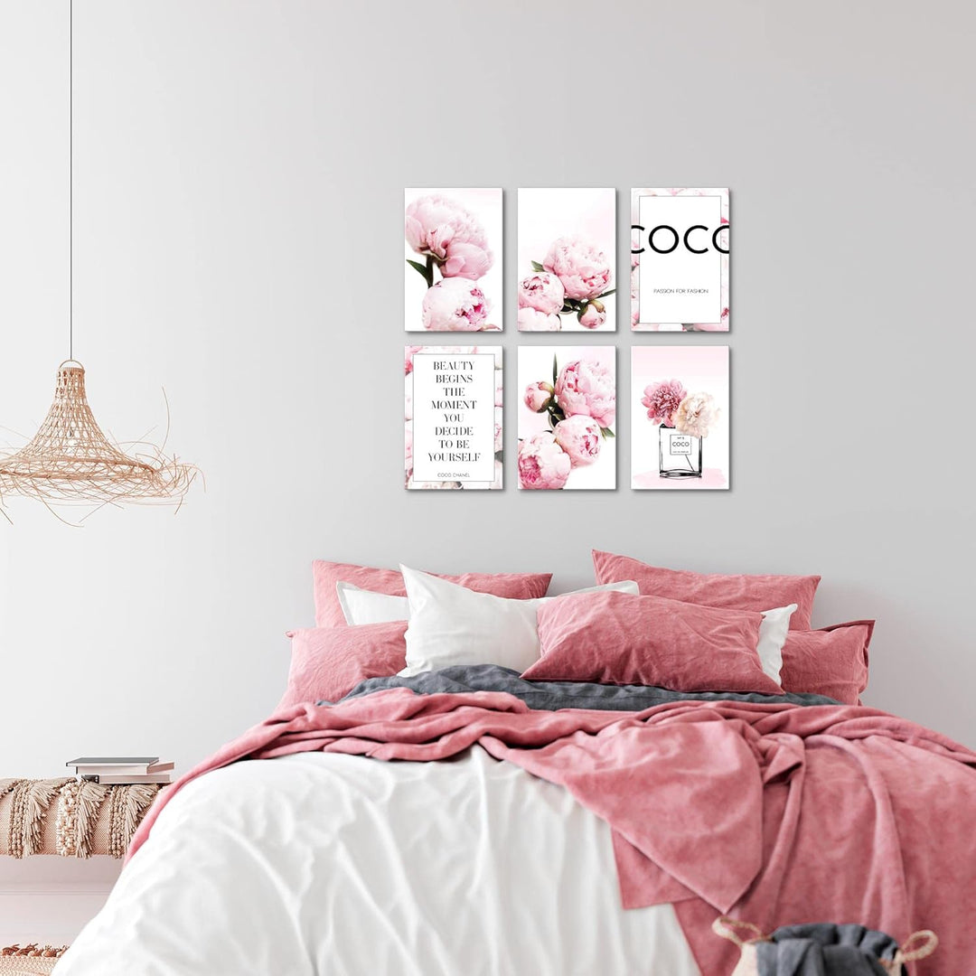 Novart Wandbilder Set - KOMPLETT AUFHÄNGFERTIG - Made in Germany - Moderne Bilder Blumen Pfingstrose
