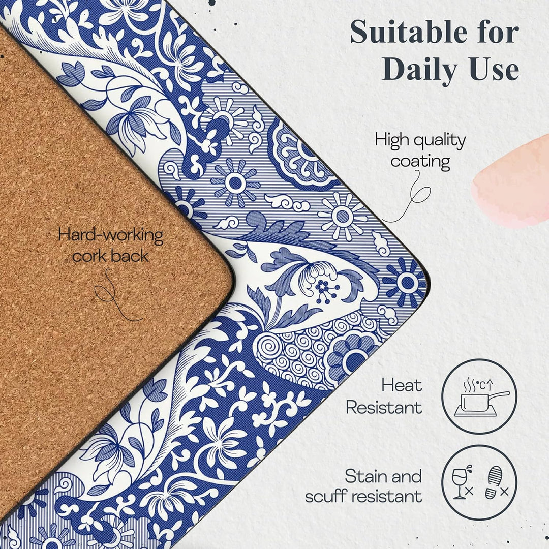 Blue Italian Placemats, Wood, Blue and White, 40.1 x 29 x 0.58 cm