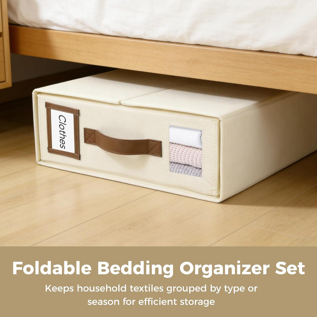 Linen Bed Sheet Organiser Box,3er-Set Faltbare Aufbewahrungsboxen für Bettwäsche, 38 x 33 x 11,5 cm,