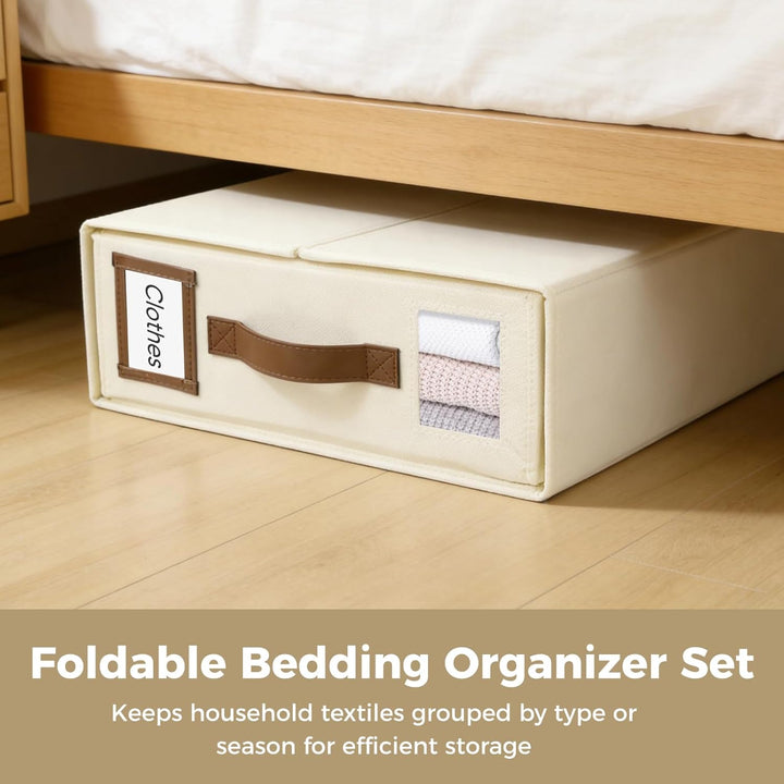 Linen Bed Sheet Organiser Box,3er-Set Faltbare Aufbewahrungsboxen für Bettwäsche, 38 x 33 x 11,5 cm,