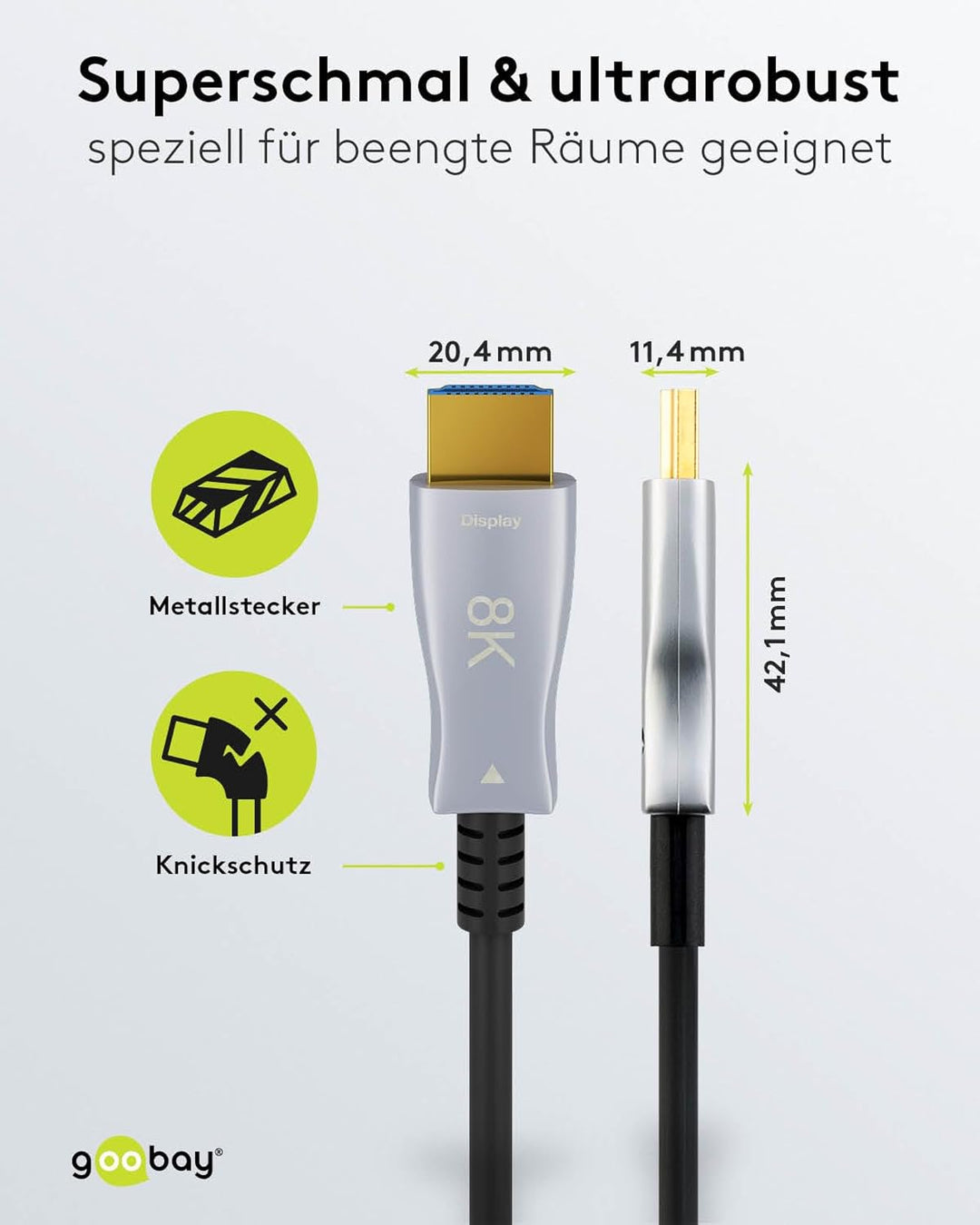 goobay 65559 HDMI Kabel 2.1 (AOC) 20 m / 8 K 60 Hz und 4 K 120 Hz Glasfaserkabel/Optisches HDMI Kabe