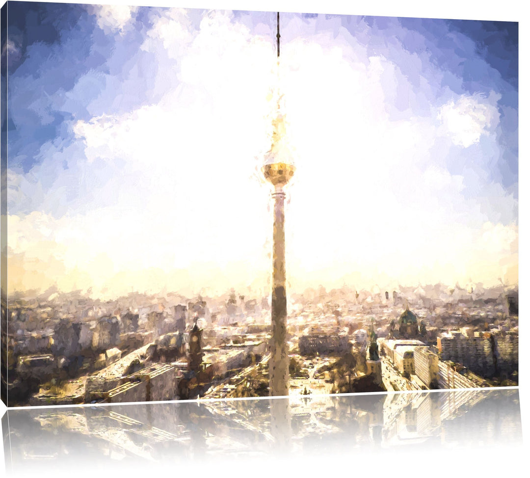 Pixxprint Berliner Fernsehturm als Leinwandbild/Grösse: 100x70 cm/Wandbild/Kunstdruck/fertig bespann