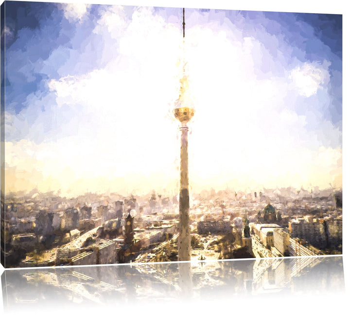 Pixxprint Berliner Fernsehturm als Leinwandbild/Grösse: 100x70 cm/Wandbild/Kunstdruck/fertig bespann