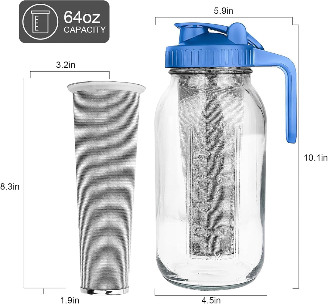Cold Brew Kaffeebereiter, 1.8L Cold Brew Coffee Maker, Deckel mit Griff und Edelstahlfilter, Kaffeeb