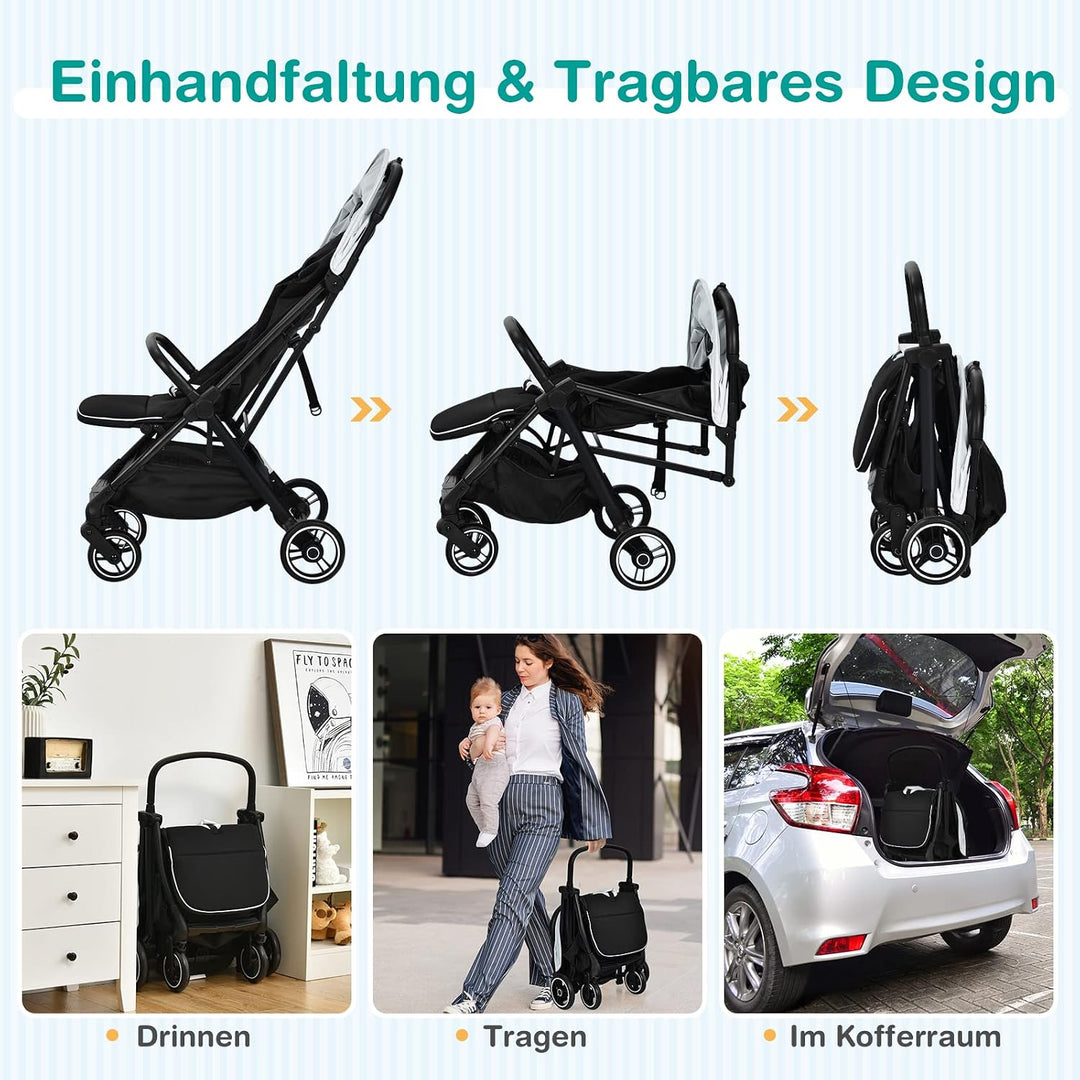 GOPLUS Zusammenklappbarer Kinderwagen, Buggy mit Verstellbarer Rückenlehne &amp; Fussstütze &amp; Bremse, 5-