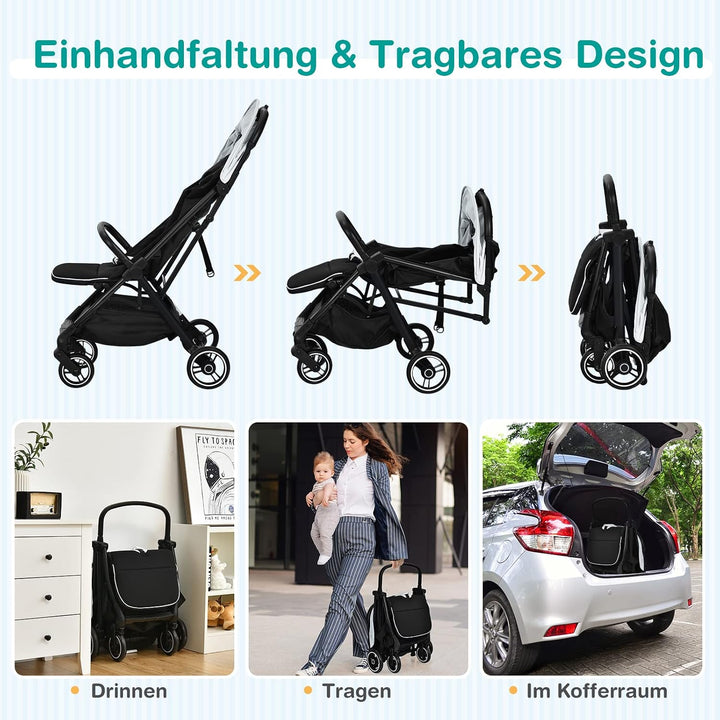 GOPLUS Zusammenklappbarer Kinderwagen, Buggy mit Verstellbarer Rückenlehne &amp; Fussstütze &amp; Bremse, 5-