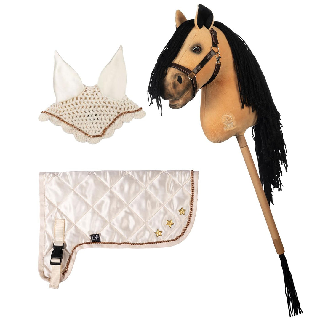 Brama West HKM Hobby Horse Premium Set – Steckenpferd mit Premium Decke & Fliegenhaube in Beige – mi