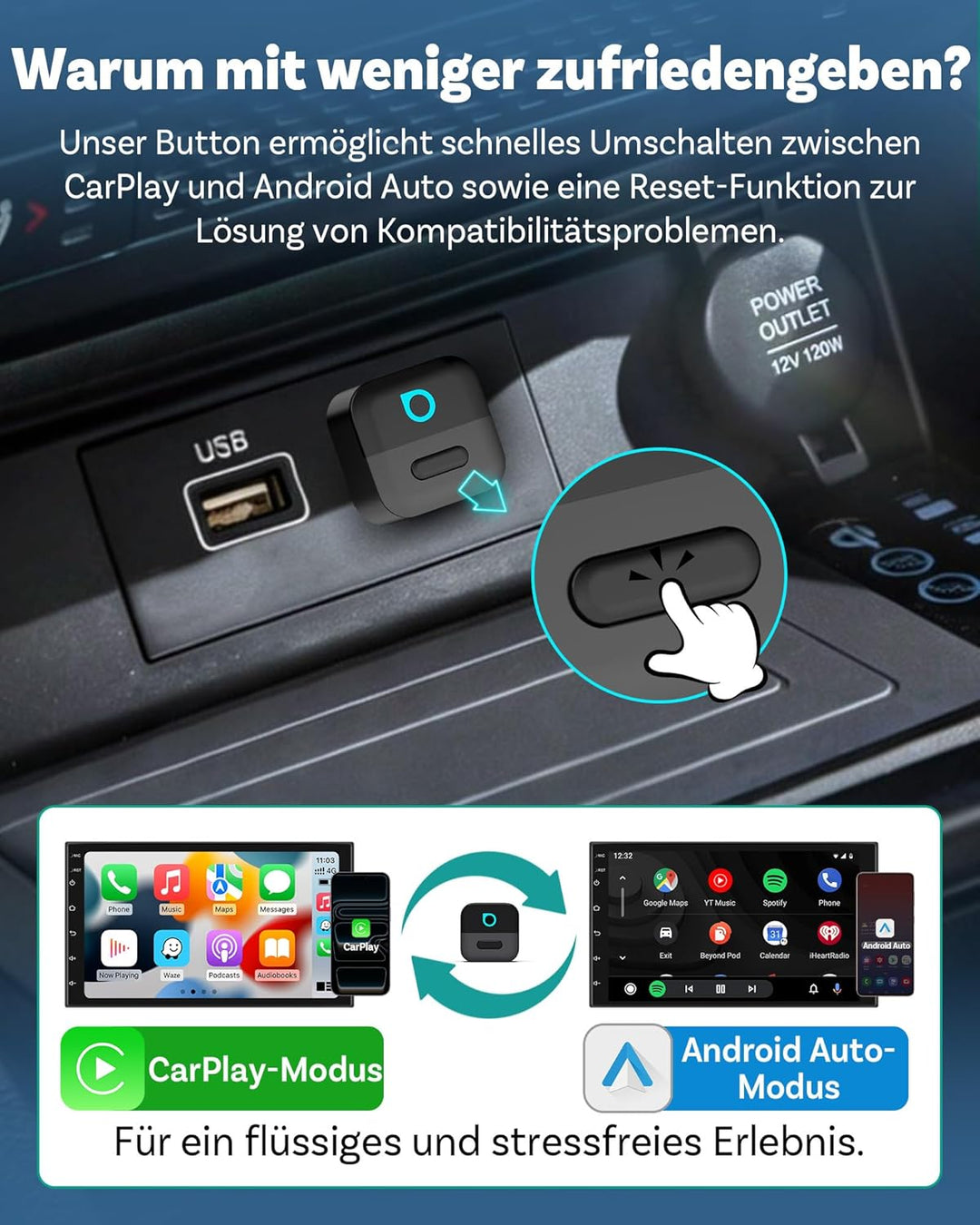 OTTOCAST 2026 Neuheit Mini Pico, 2-in-1 Wireless CarPlay & Android Auto Adapter mit One-Touch Geräte