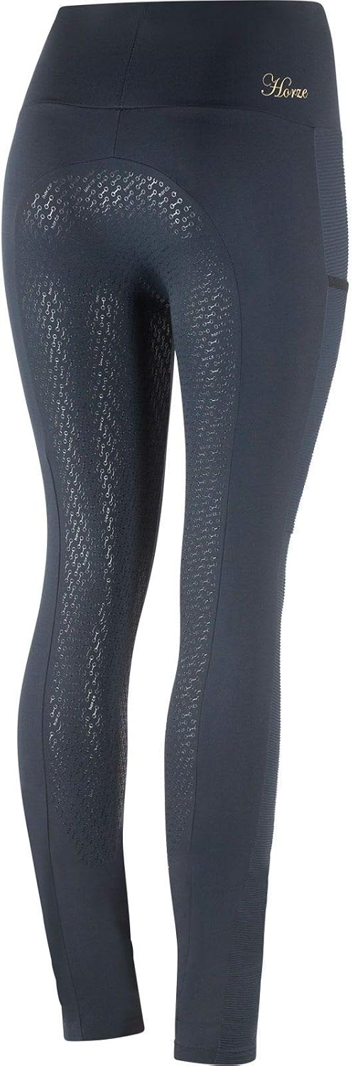 HORZE Damen Reitleggings Mathilde, High Waist Reithose mit Handytasche und Vollbesatz 40 Dunkelnavy,