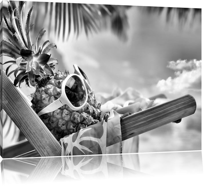 Pixxprint Ananas Macht Urlaub als Leinwandbild/Grösse: 100x70 cm/Wandbild/Kunstdruck/fertig bespannt