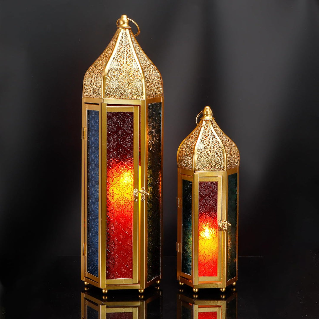 TRIROCKS 2er-Set Dekorative Ramadan-Kerzenlaterne aus Metall Orientalischer Kerzenhalter Arabische H