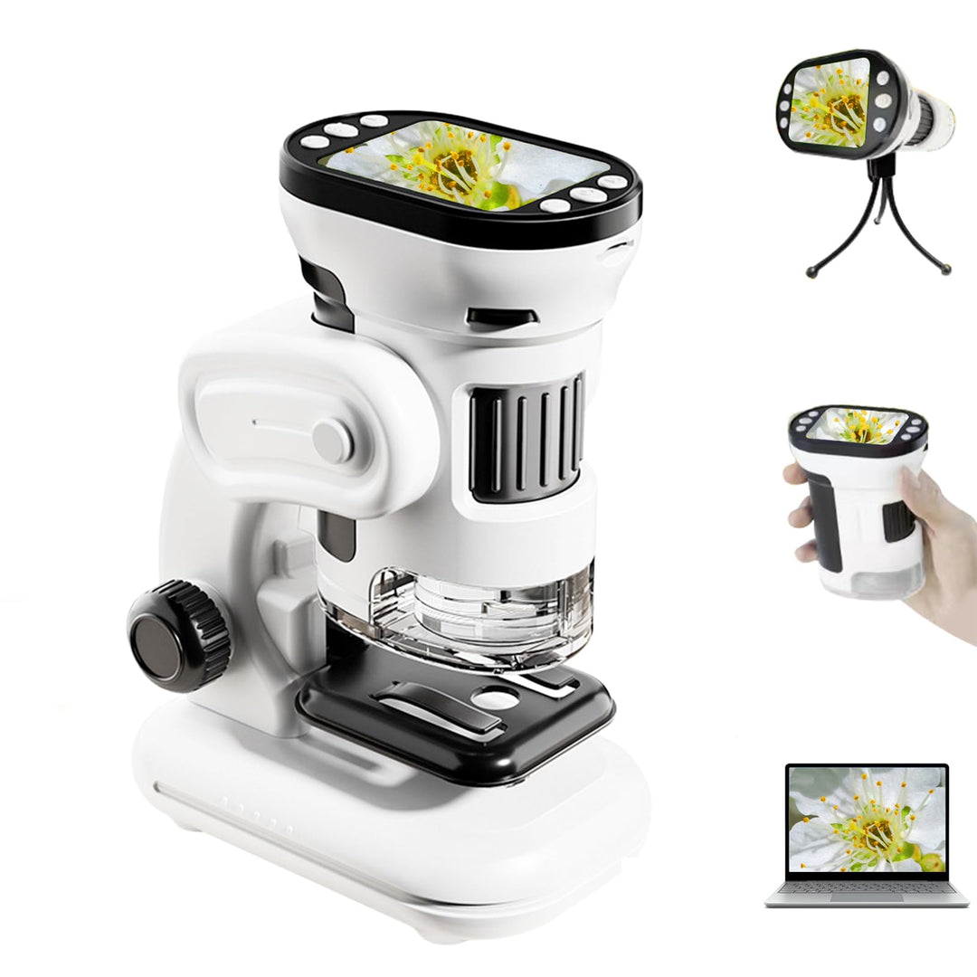 Auveach 3-in-1 Mikroskop für Kinder 1000X, USB Tragbares Digitales Mikroskop mit 2,0" Bildschirm - W