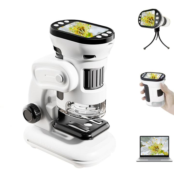 Auveach 3-in-1 Mikroskop für Kinder 1000X, USB Tragbares Digitales Mikroskop mit 2,0" Bildschirm - W