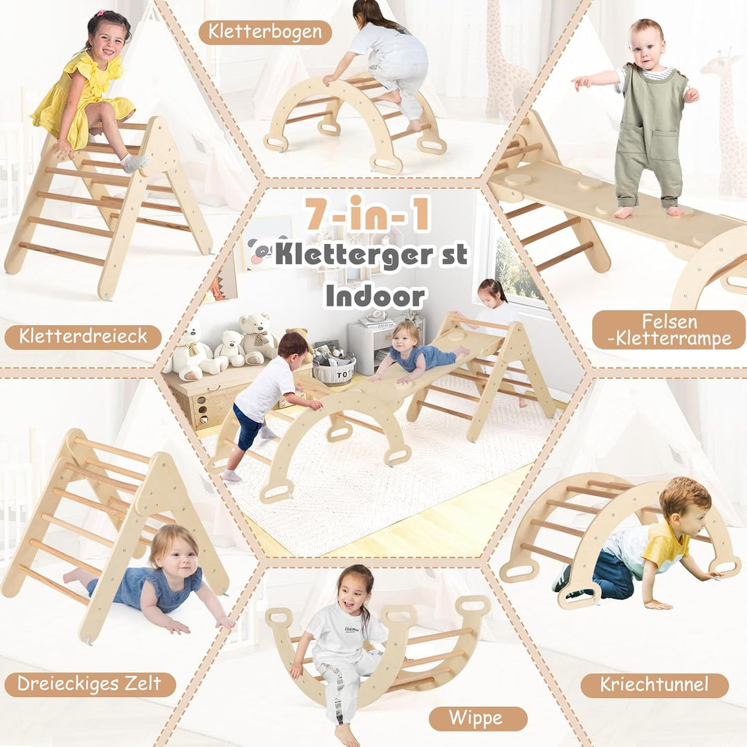 COSTWAY Kletterdreieck, Kletterbogen, Kletterdreieck mit Rutsche, inkl. doppelseitige Rampe, zum Kle