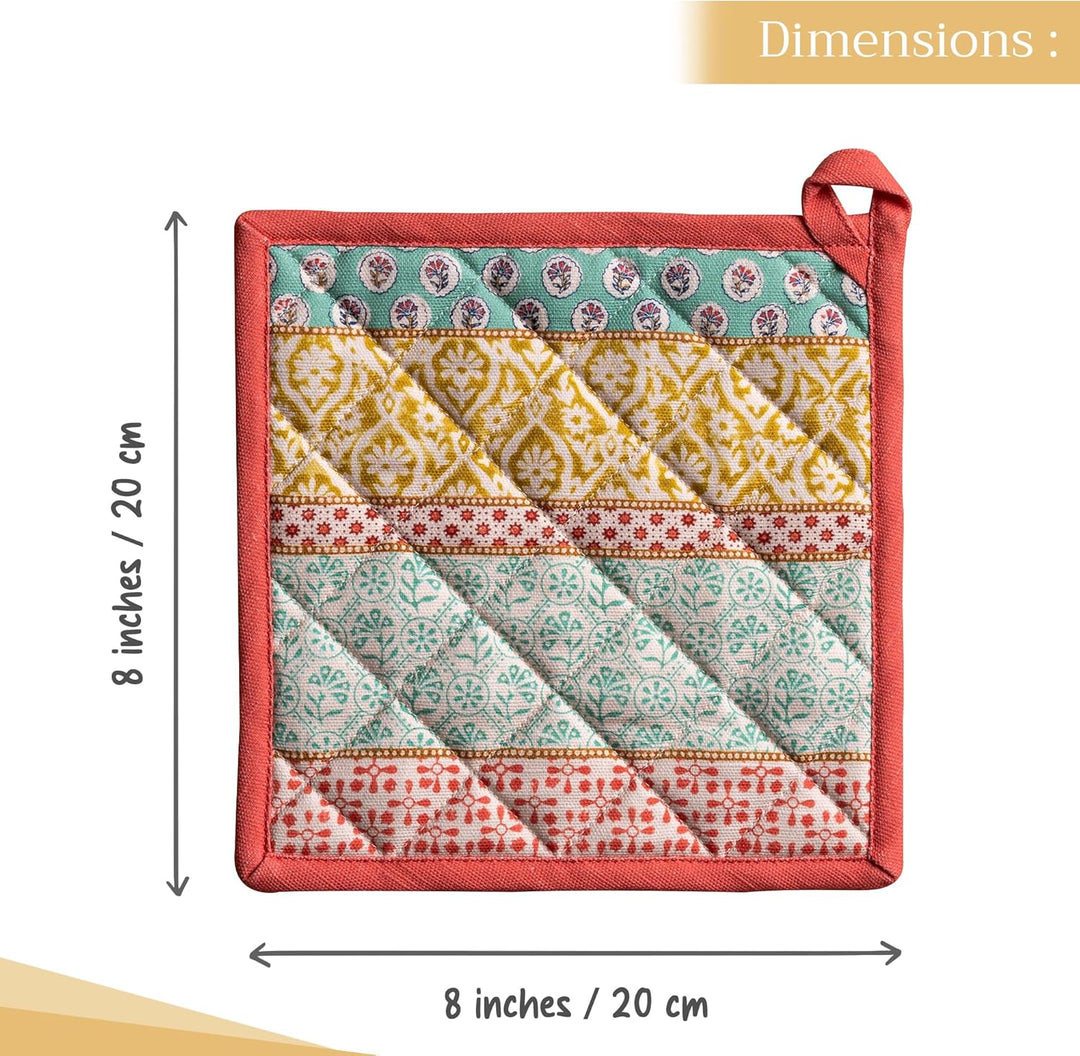 Maison d'Hermine Topflappen-Set, 100% Baumwolle, hitzebeständig, 20 cm x 20 cm, mit Schlaufe zum Gri