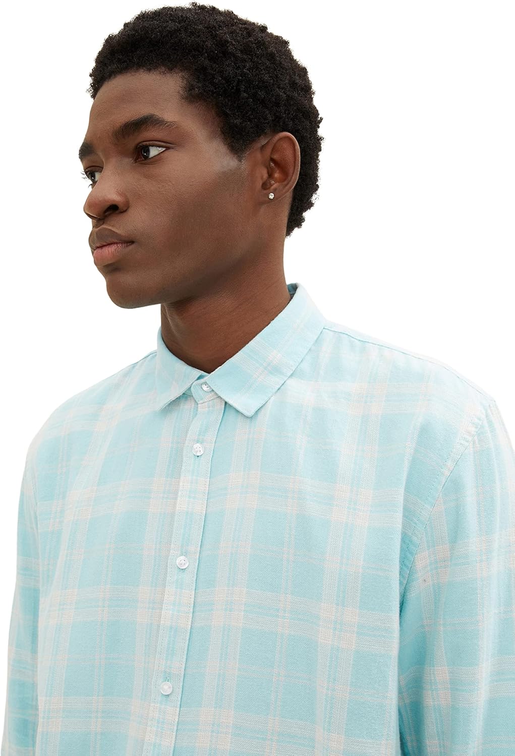 TOM TAILOR Denim Herren Hemd mit Karomuster S 30791 - Light Dusty Blue White Check, S 30791 - Light