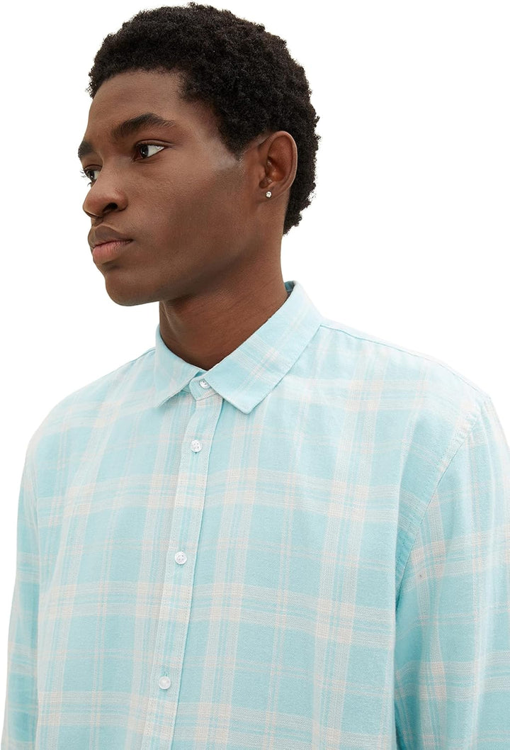 TOM TAILOR Denim Herren Hemd mit Karomuster S 30791 - Light Dusty Blue White Check, S 30791 - Light
