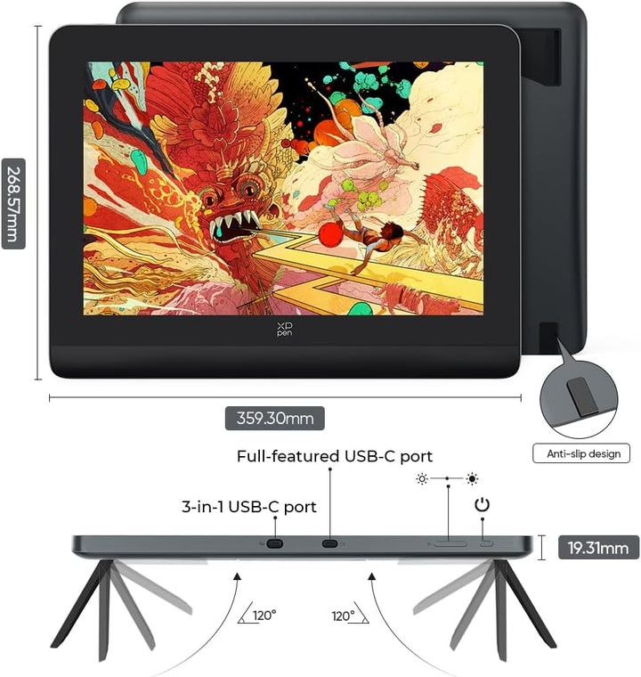 XPPen Grafikdisplay Artist 14 Gen.2 mit 16K X3 Pro Stift, 14 Zoll Display,Pen Tablet zum Zeichnen, 3