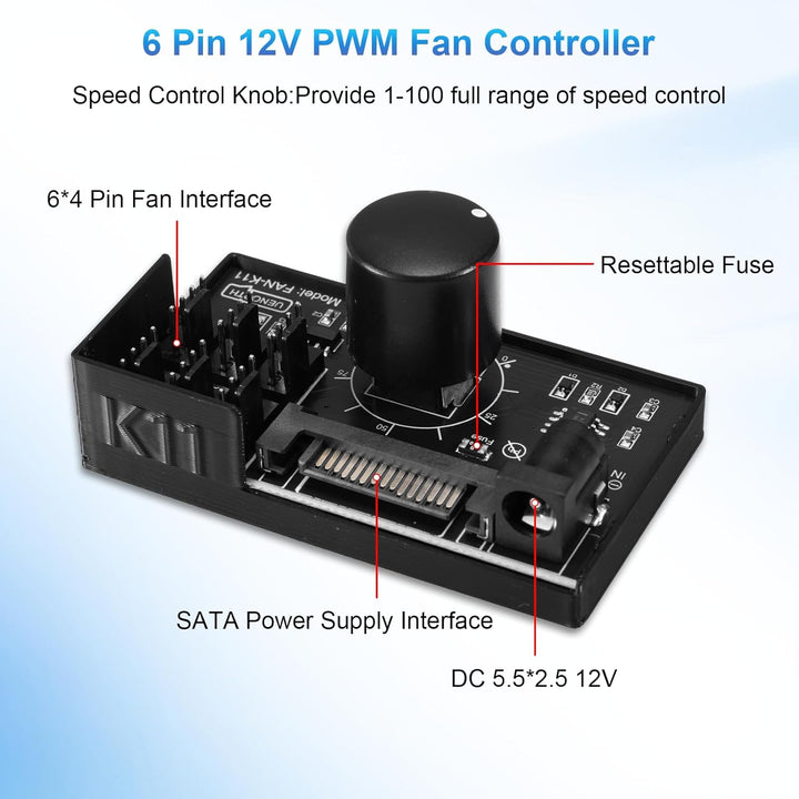 PWM lüftersteuerung Binghe PWM Lüfter Controller mit 1 zu 6 4Pin 12V und Kabel, PC-Lüfter Hub mit SA
