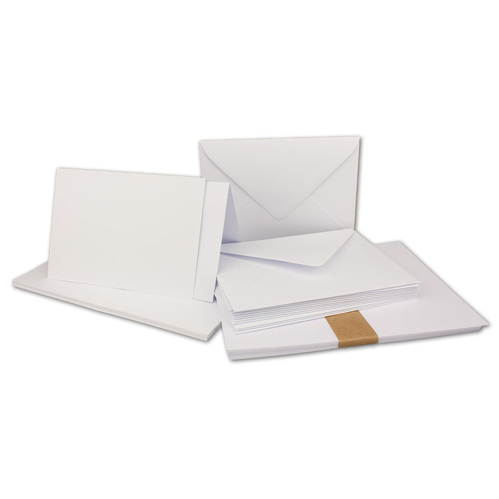 50x Faltkarten SET DIN A6/C6 mit Brief-Umschlägen in Hochweiss/Kristallweiss - inklusive Einleger -