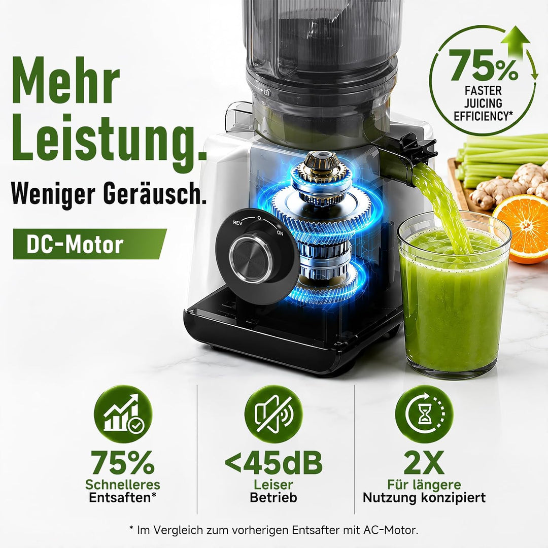 AAOBOSI Entsafter Slow Juicer 600W mit 165 mm extragrosser Einfüllöffnung Silbergrau 165MM, Silbergr