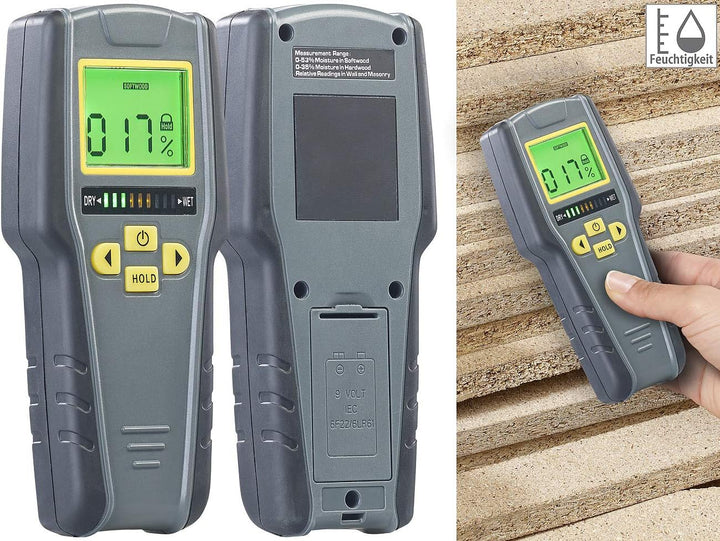 AGT Feuchtigkeitsmessgerät: Digitaler 4in1-Feuchtigkeits-Detektor mit Nicht-invasiver Messung, LCD (