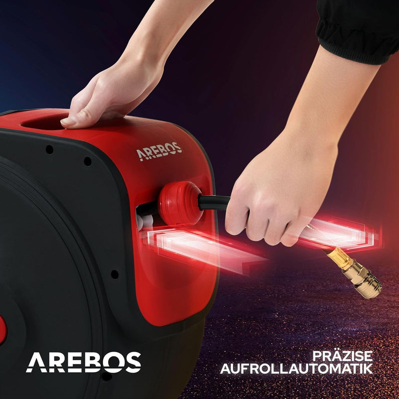 Arebos Druckluftschlauch Aufroller | Automatik Schlauch Aufroller | Wandhalterung | 1/4 Zoll Schnell