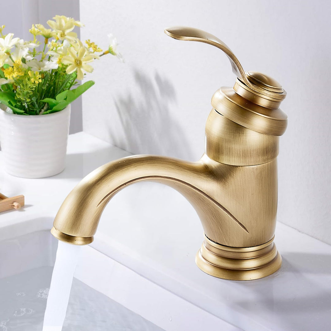 AIMOYO Wasserhahn Bad Messing Waschtischarmatur, Retro Mischbatterie Waschbecken Armatur mit Niedrig