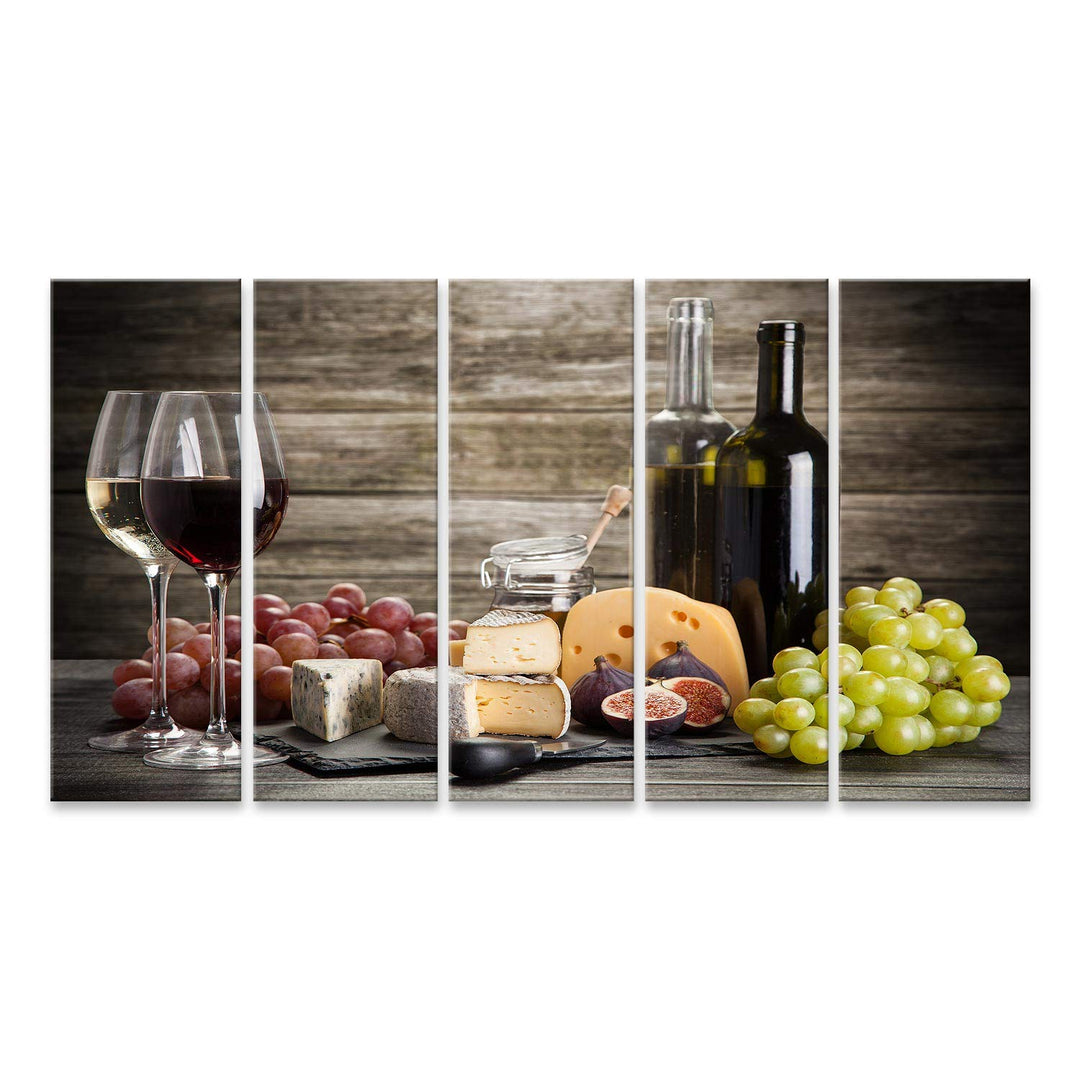 islandburner Bild auf Leinwand Wein Käse Stillleben Vor Holzwand Bilder Wandbilder Poster Leinwand 1