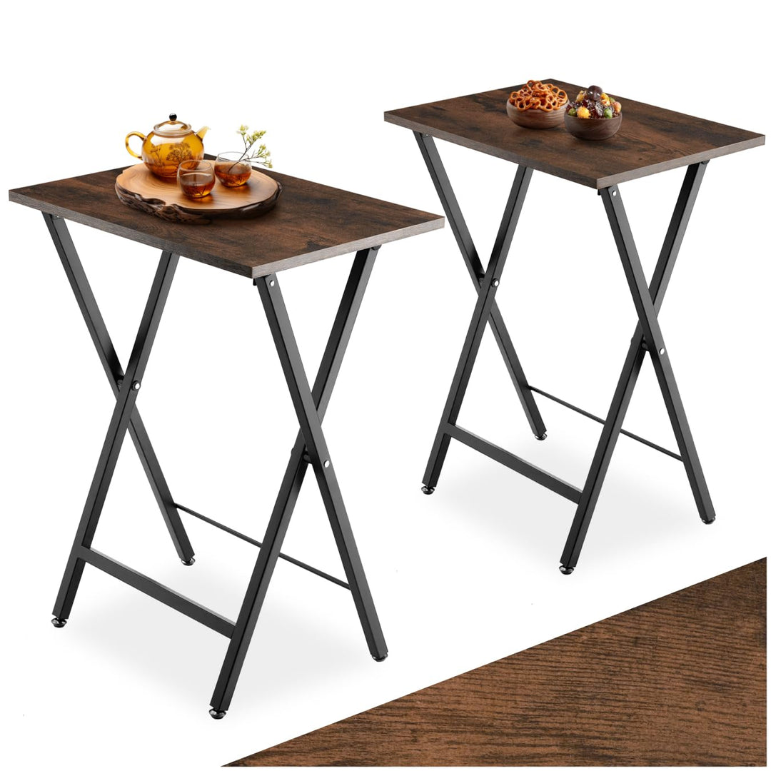 tectake 2er Set Beistelltisch klappbar, Holz Tablett Tisch im Industrie-Design, 48x36x66,5 cm, TV Tr