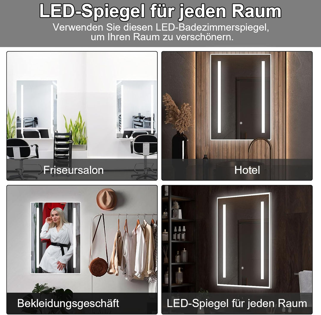 Youyijia Spiegel Mit Beleuchtung, 50x70cm Led Badspiegel Mit Beleuchtung Mit Touch-Schalter, Badezim