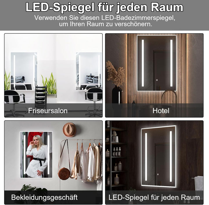 Youyijia Spiegel Mit Beleuchtung, 50x70cm Led Badspiegel Mit Beleuchtung Mit Touch-Schalter, Badezim