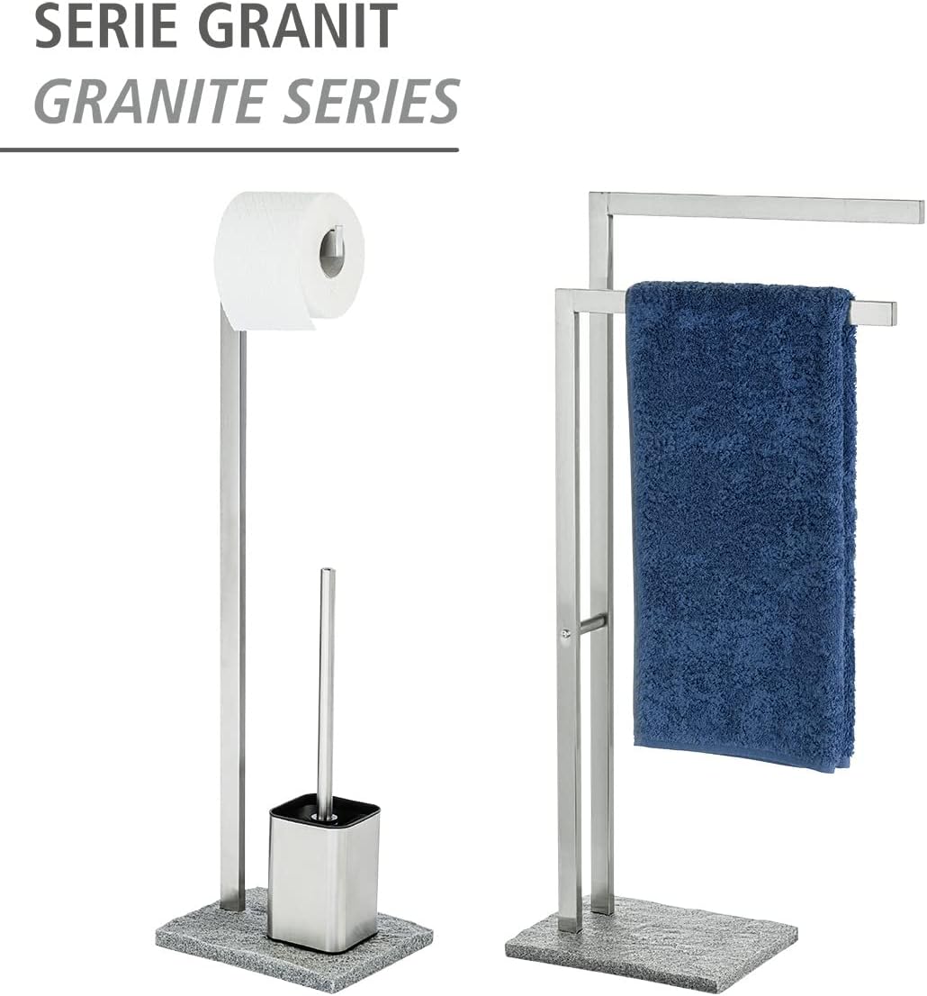 WENKO Stand WC-Garnitur Granit, Ständer für Toilettenpapier &amp; Toilettenbürste, WC-Papierhalter in St
