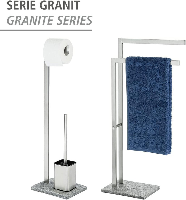 WENKO Stand WC-Garnitur Granit, Ständer für Toilettenpapier &amp; Toilettenbürste, WC-Papierhalter in St
