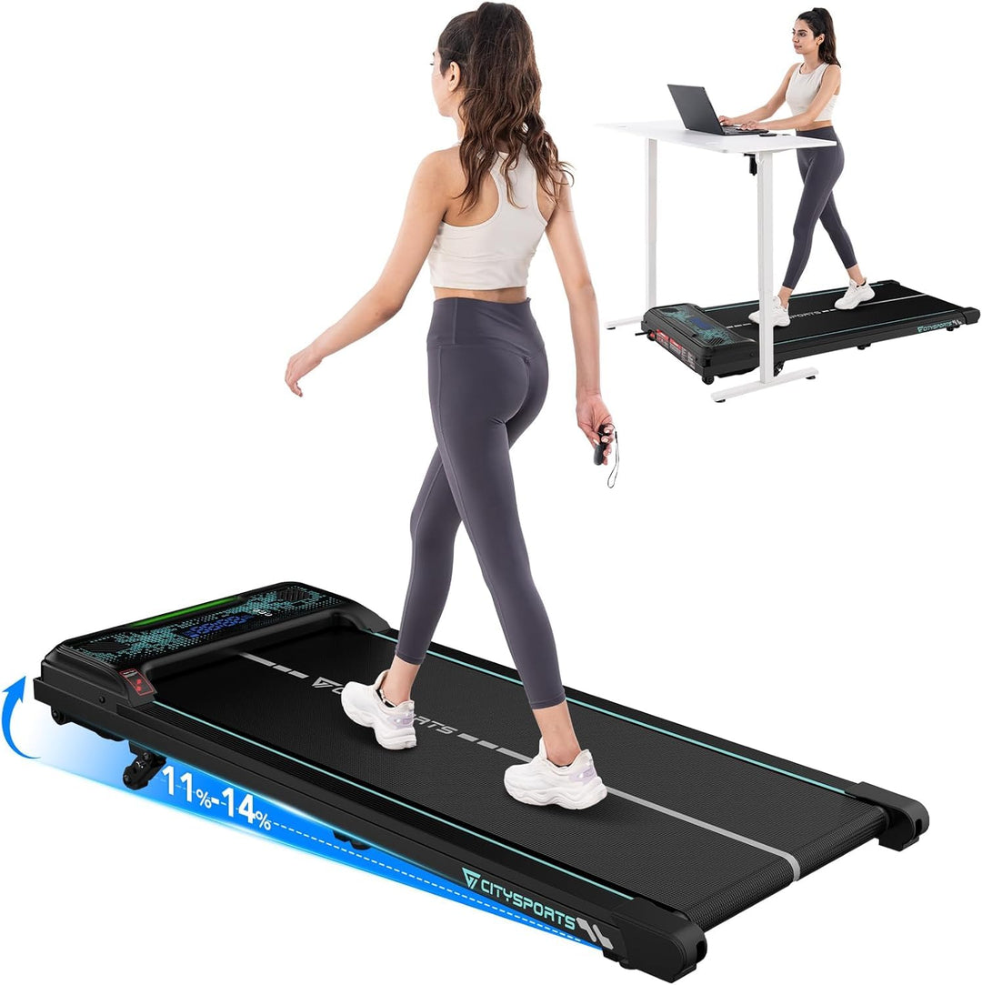 CITYSPORTS Laufband mit Steigung,WalkingPad mit 11%–14% Neigung,LED-Anzeige &amp; Lichteffekt,1–6km/h,La