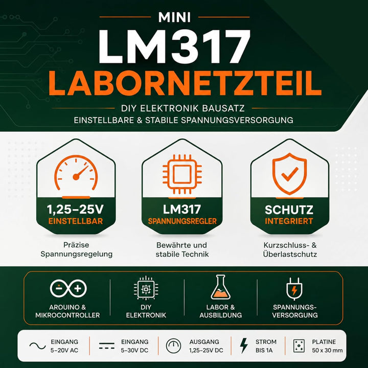 AVT1066 KIT DIY, Mini-Universalnetzteil mit LM317, Elektronik Bauset zum Löten, Trainieren, Lernen,