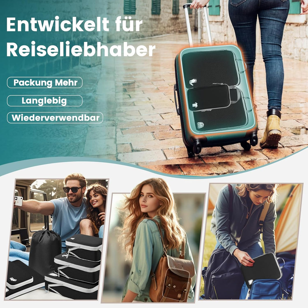 Koffer Organizer Packing Cubes Compression 8 Stück, Wasserdicht PackwüRfel Koffer Organizer Set,Trav