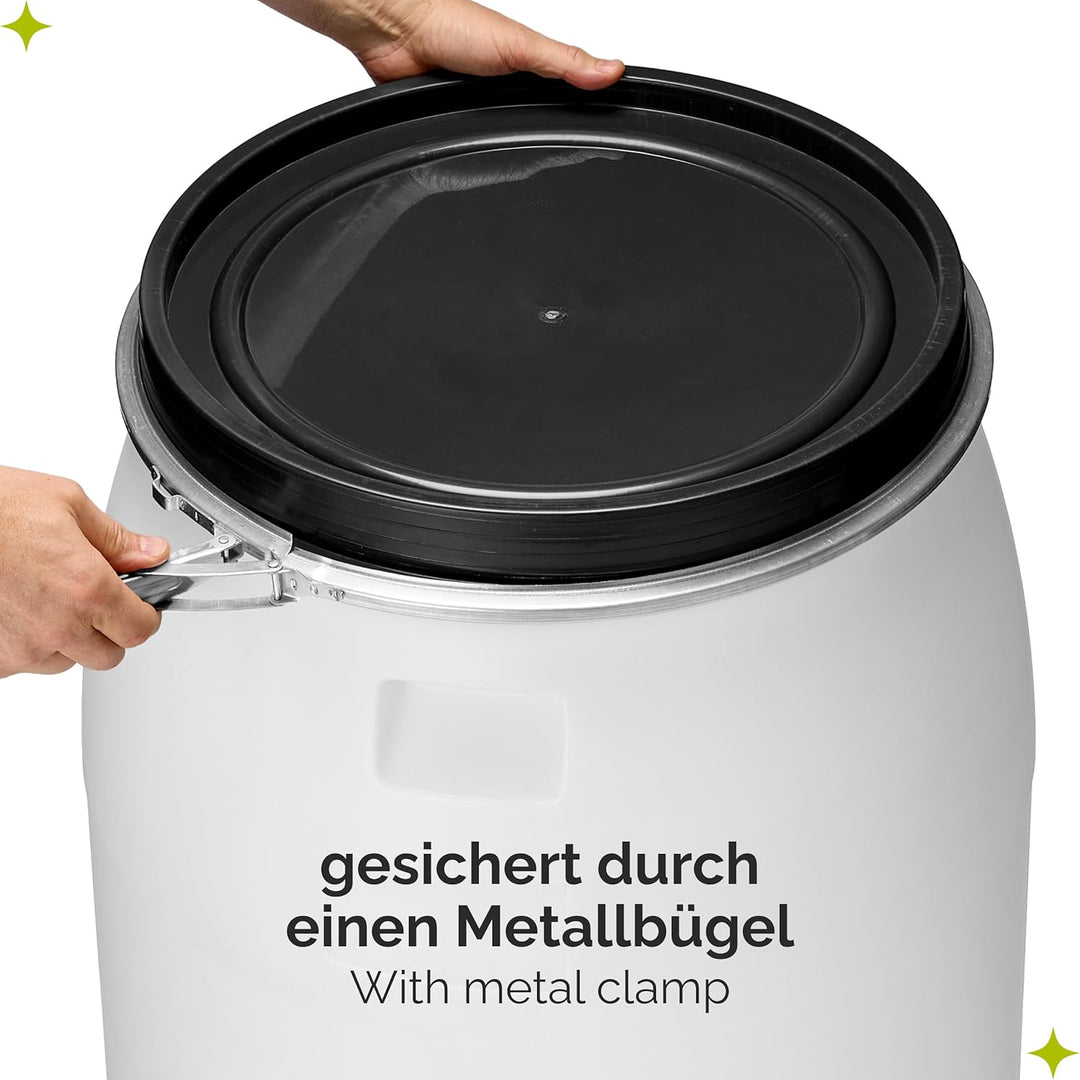 Garronda Set 2X 220 Liter Regentonne mit Deckel Weithalsfass aus HDPE Regenfass für Garten Fass 220l