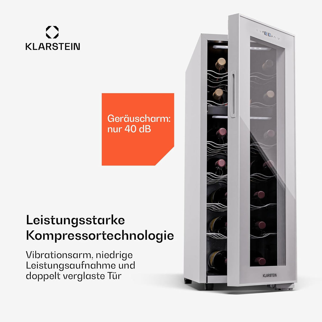Klarstein Freistehender Weinkühlschrank 2 Zonen, Getränkekühlschrank Klein, Kleiner Weinschrank, Wei
