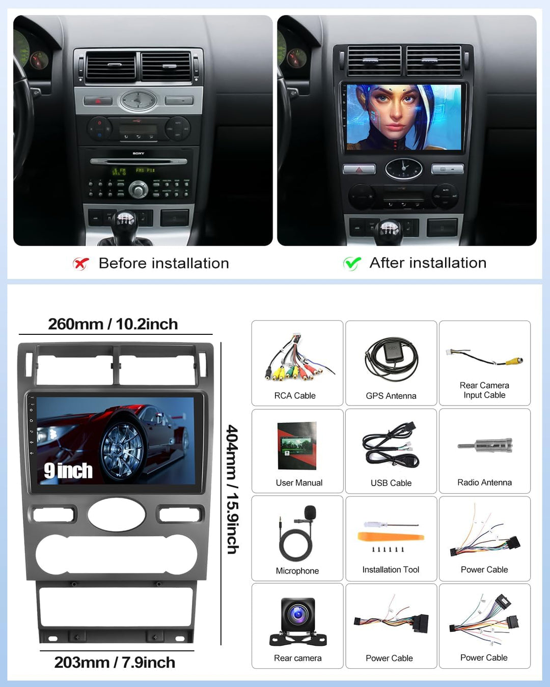 2G+64G CAMECHO Autoradio für Ford Mondeo 3 2004-2007 Hatchback mit Navi Carplay Android Auto,Android