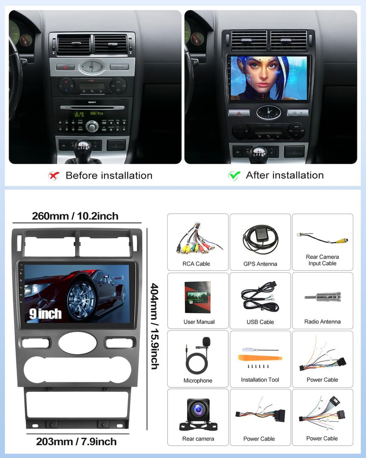 2G+64G CAMECHO Autoradio für Ford Mondeo 3 2004-2007 Hatchback mit Navi Carplay Android Auto,Android