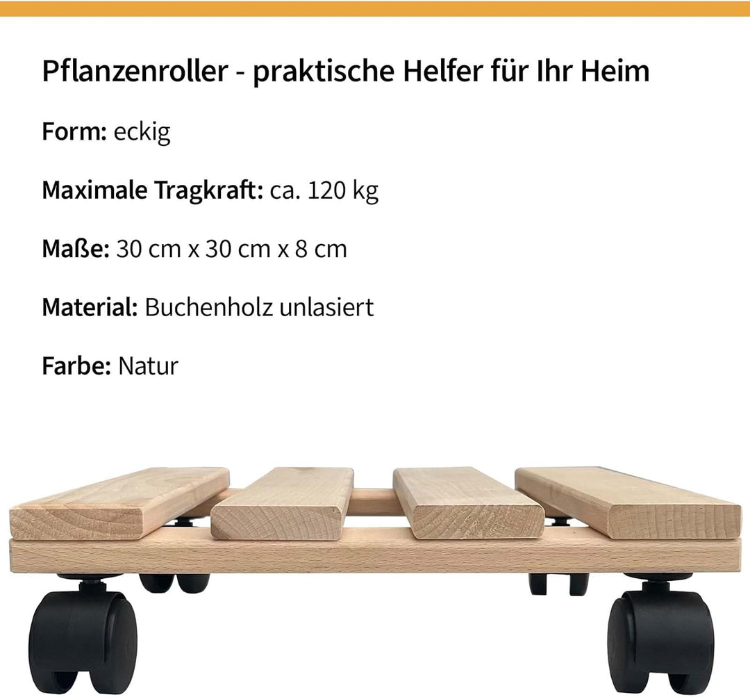 10x Rolluntersetzer eckig Pflanzroller 30x30 cm - max. 120 kg Traglast - aus Buchenholz - Stabil & r
