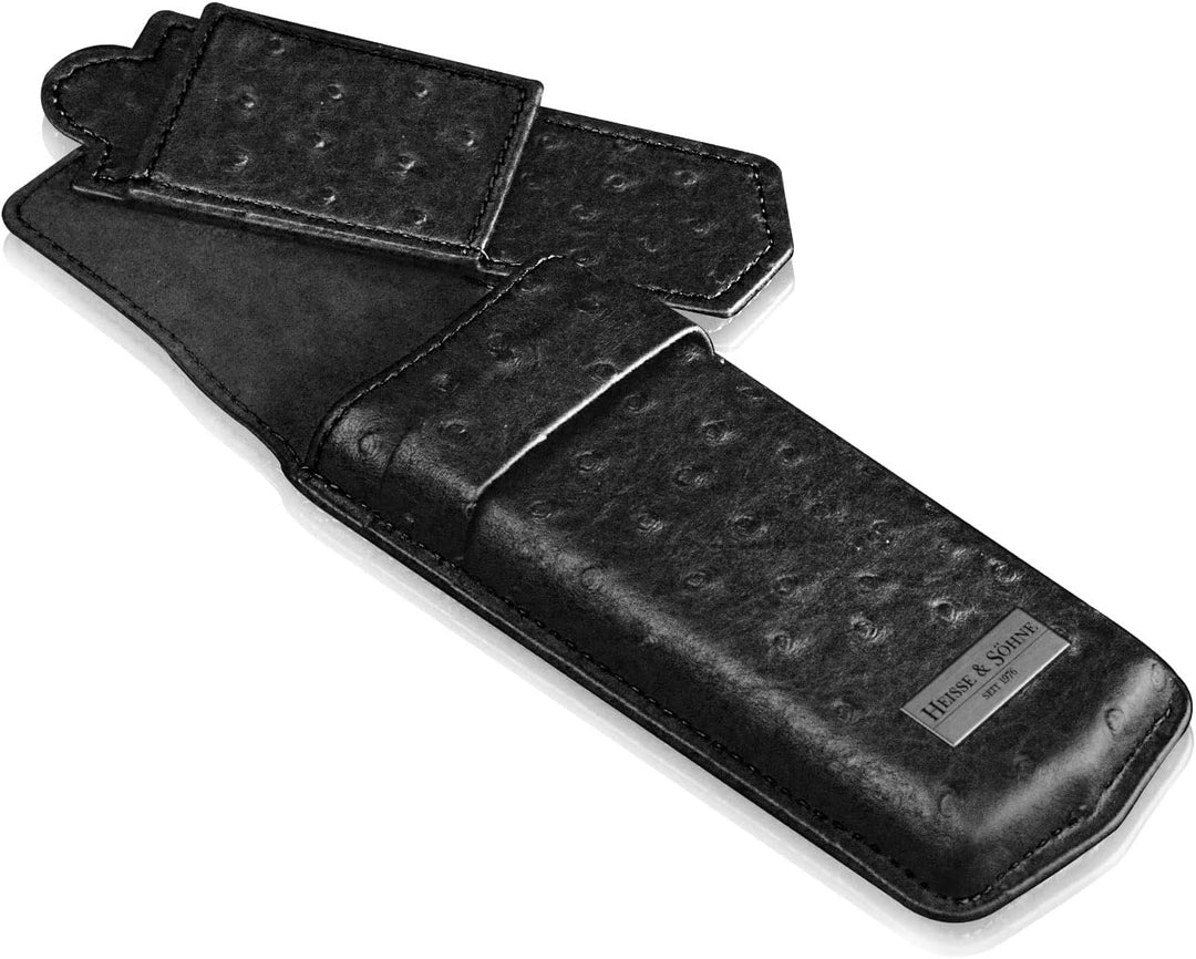 HEISSE & SÖHNE SEIT 1976® Uhrenetui Mondo Ostrich Schwarz/Schwarz für 1 Armbanduhr