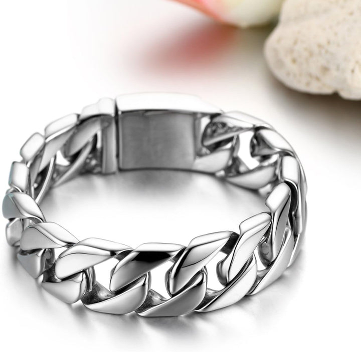 JewelryWe Personalisiert Armband Herren Panzerkette: Edelstahl Gross Schwer Biker Kettenarmband Hoch