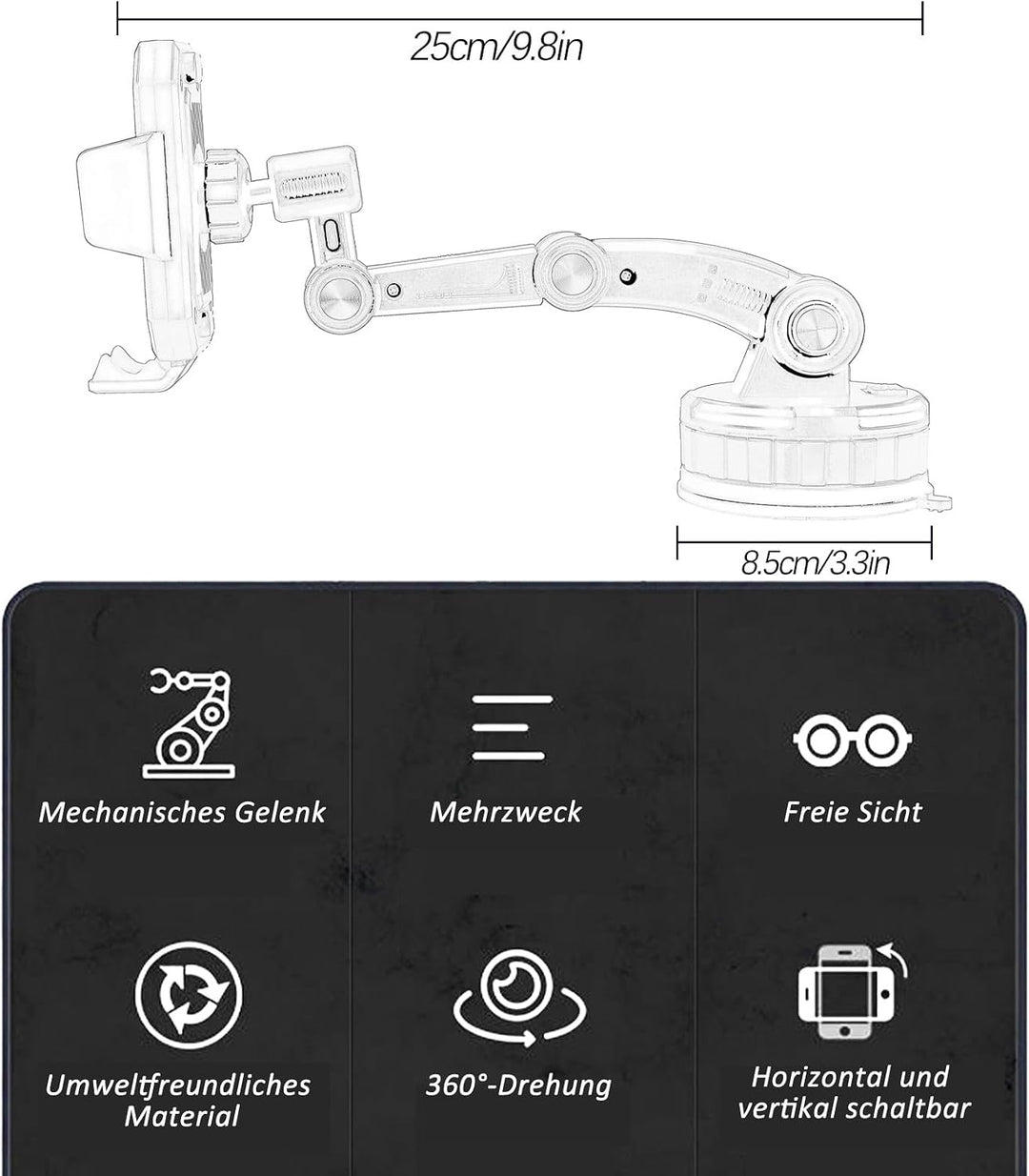 Auto Handyhalterung 360° Drehbar Handyhalter, Super Saugnapf