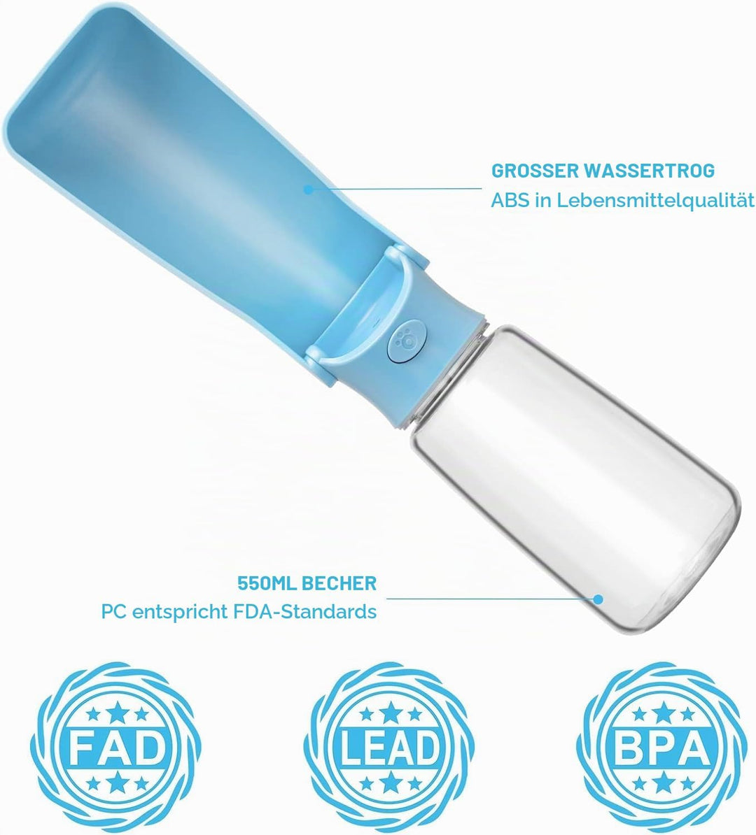 Trinkflasche Hunde für Unterwegs, 180° Faltbare Hunde Haustier Wasserflaschen, Hundetrinkflasche für