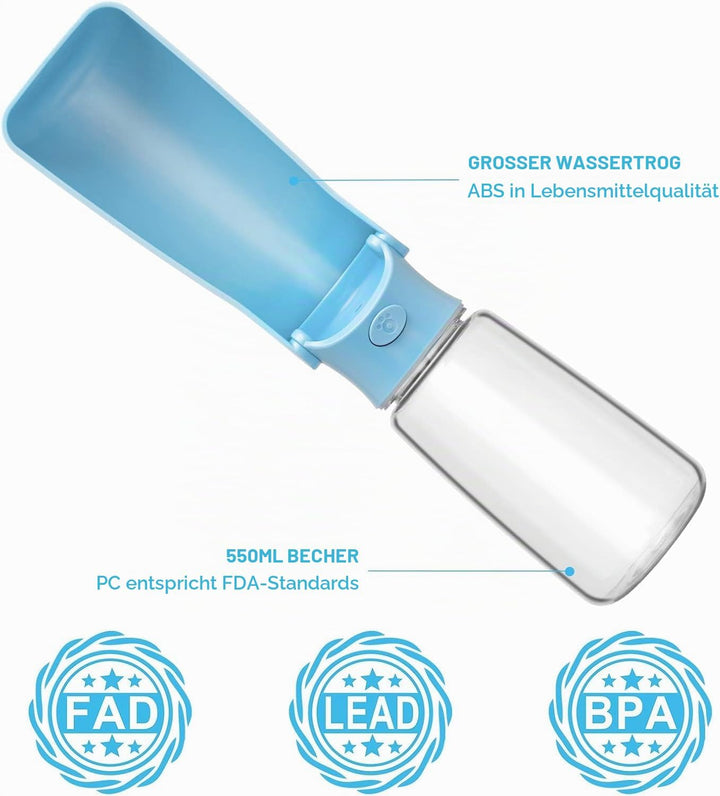 Trinkflasche Hunde für Unterwegs, 180° Faltbare Hunde Haustier Wasserflaschen, Hundetrinkflasche für