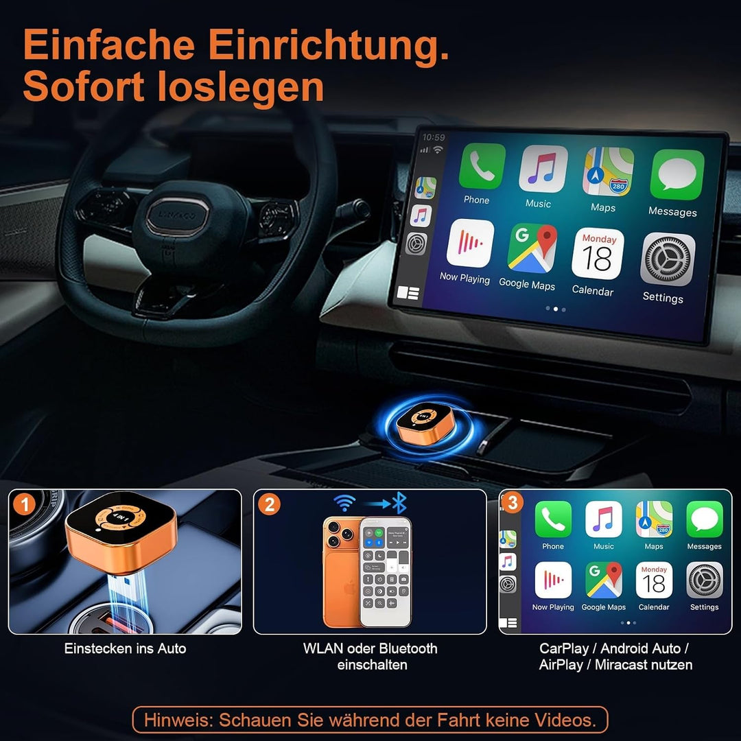 Wireless CarPlay Adapter 4-in-1: CarPlay Kabellos Android Auto Wireless AirPlay &amp; Miracast – Dualban