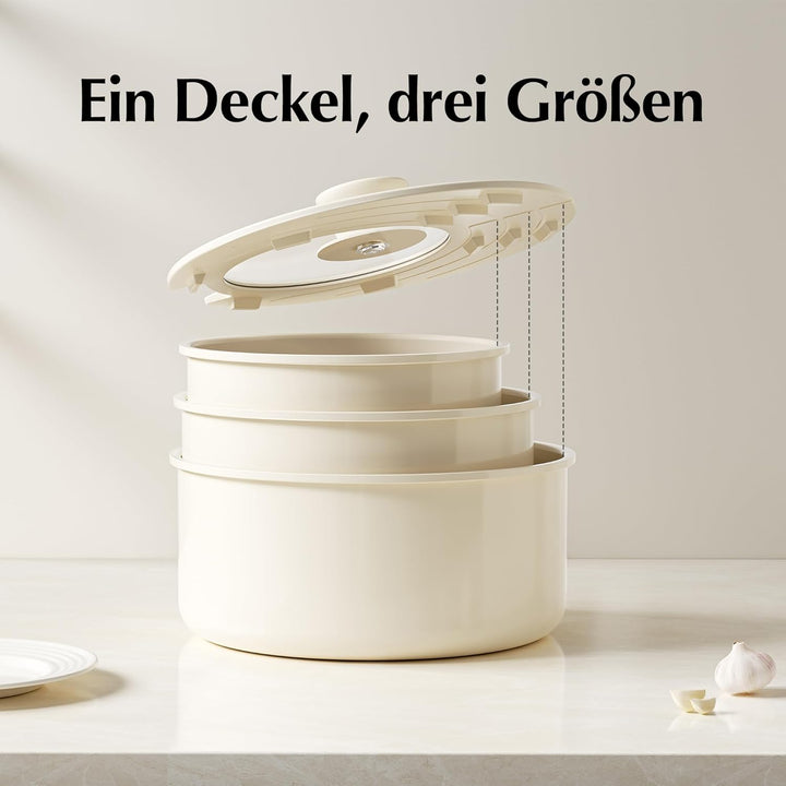 Redchef Töpfe Set mit Abnehmbaren Griffen, Antihaft Keramik Topfset 16/18/20cm und 3-IN-1 Verschluss